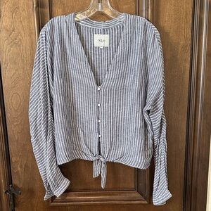 Rails Blue and White Striped Tie-Front Blouse